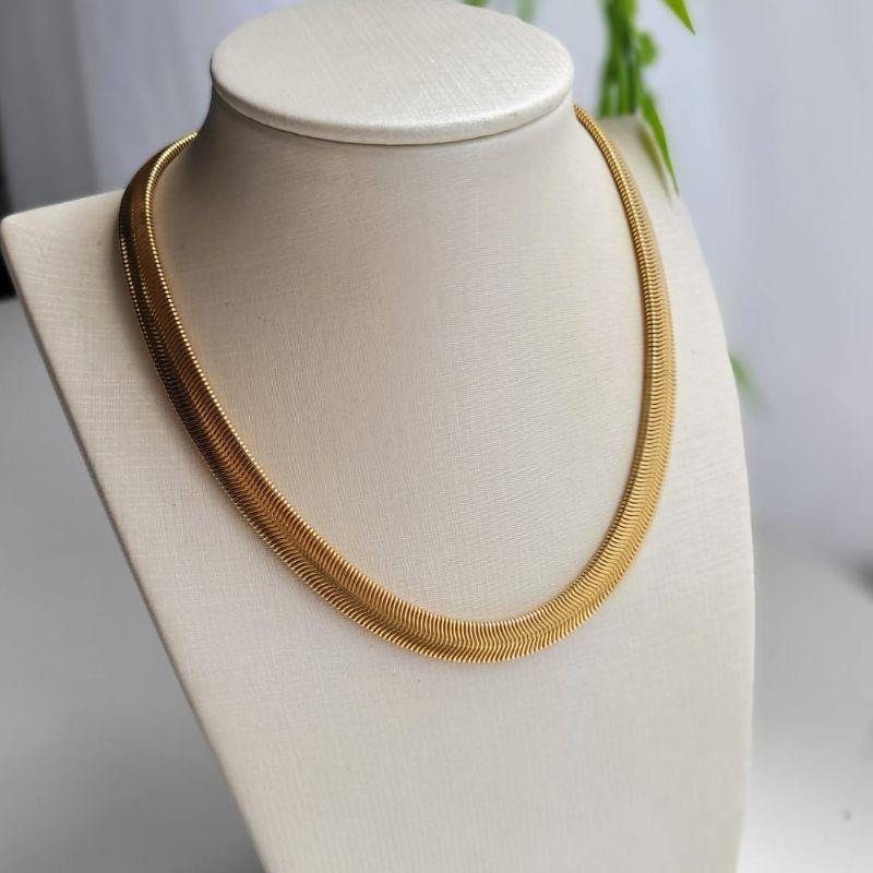 Chocker salamandra larga fio achatado 8mm banhado a ouro 18K TAM35CM