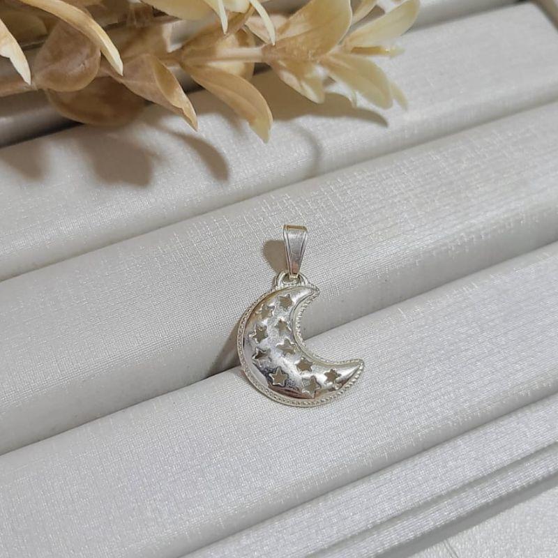 PINGENTE DE PRATA 925 MEIA LUA COM ESTRELAS