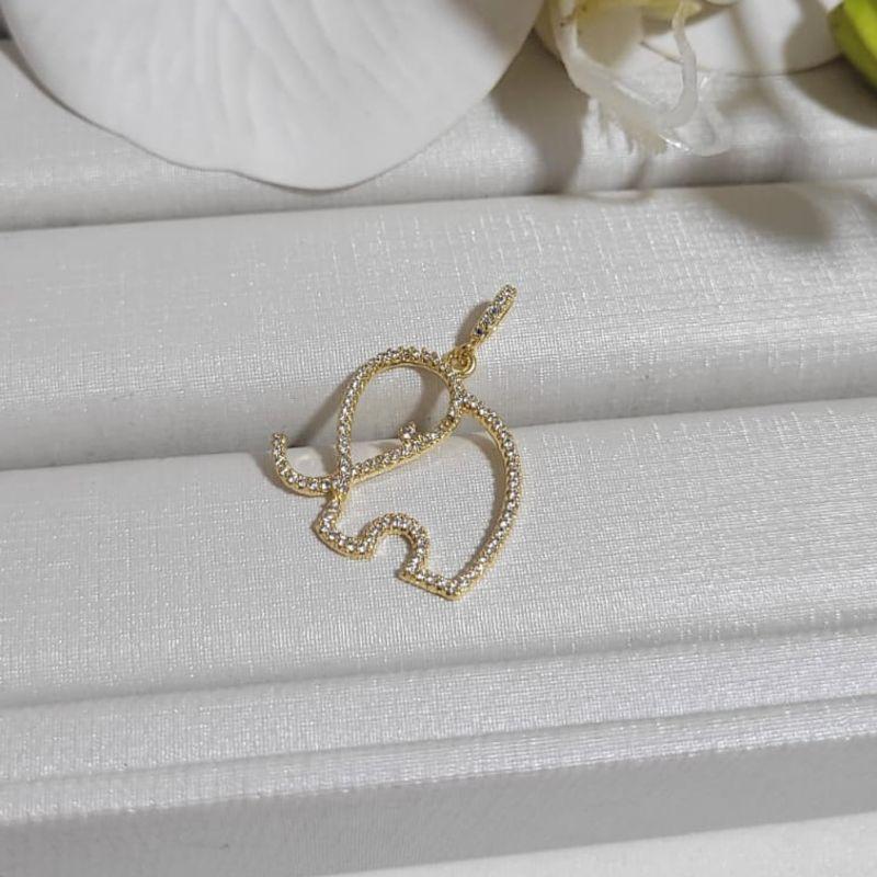 PINGENTE ELEFANTE GRANDE TODO CRAVEJADO BANHADO A OURO 18K