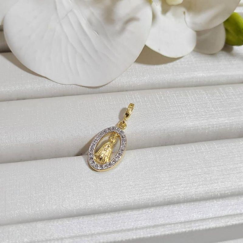 PINGENTE NOSSA SENHORA APARECIDA ARO CRAVEJADO BANHADO A OURO 18K