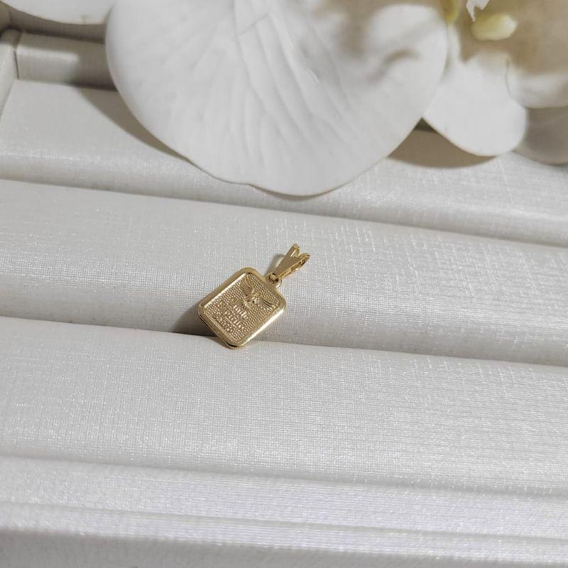 PINGENTE PLACA VINDE ESPIRITO SANTO BANHADO A OURO 18K