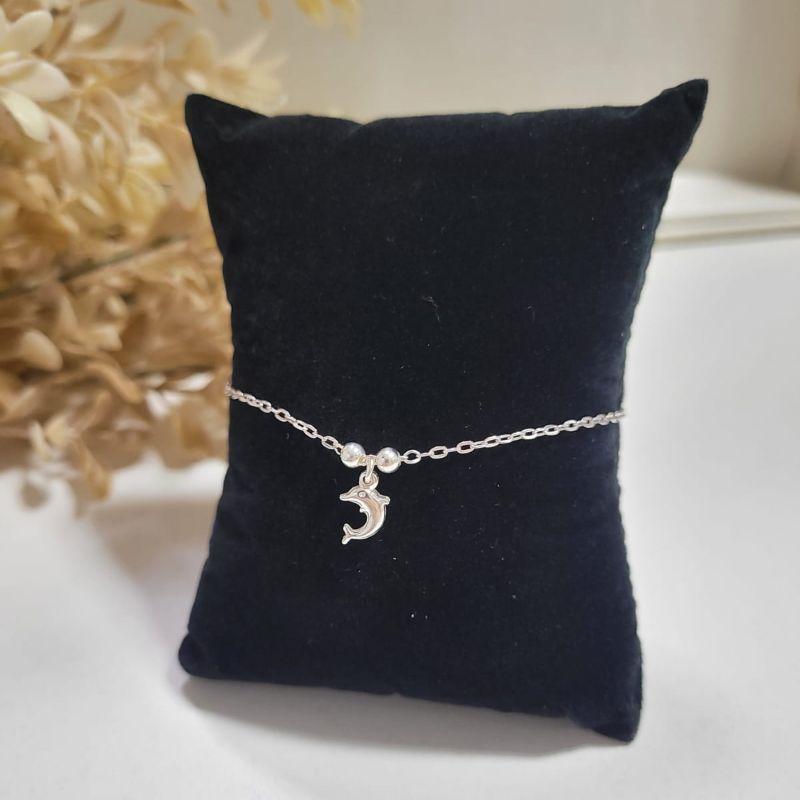 PULSEIRA DE PRATA 925 COM DUAS BOLINHAS E PINGENTE LUA