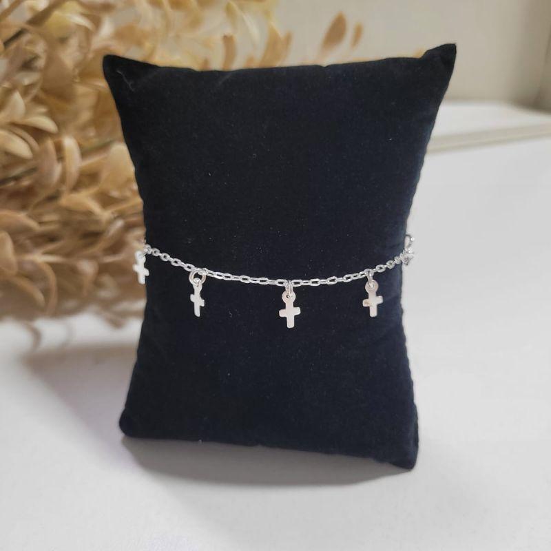PULSEIRA DE PRATA INFANTIL COM CINCO CRUZ PEQUENAS TAM15CM
