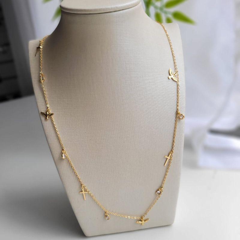 RIVIERA CRUZ ESPIRITO SANTO ZIRCÔNIA BANHADO A OURO 18K TAM80CM