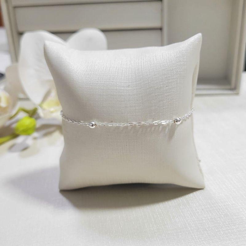 TORNOZELEIRA DE PRATA 925 ELO CARTIER COM CINCO BOLAS E UM PONTO DE LUZ TAM25CM