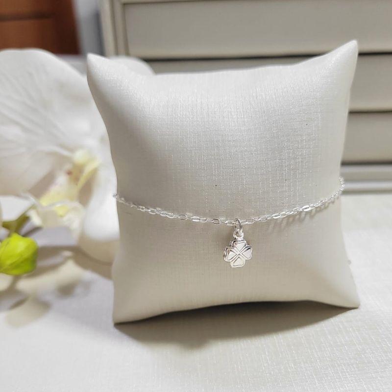 TORNOZELEIRA DE PRATA 925 ELO CARTIER COM PINGENTE TREVO TAM25CM