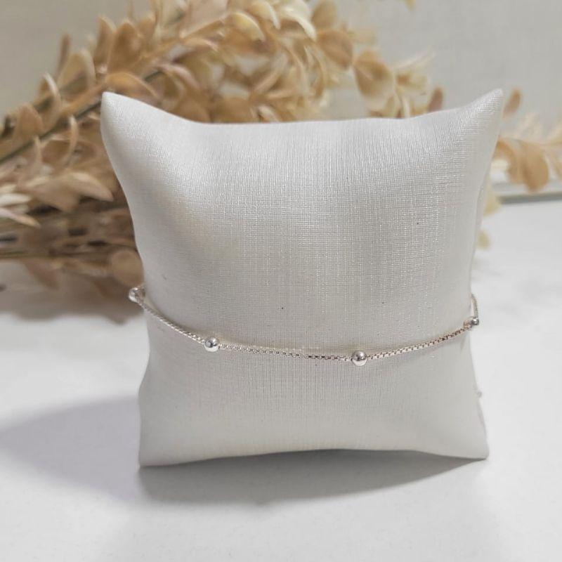 TORNOZELEIRA DE PRATA 925 VENEZIANA COM 9 BOLINHAS TAM26CM