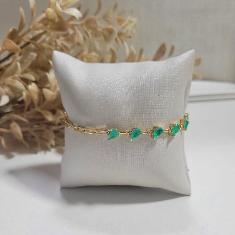 Pulseira cartier e gotas fusion na cor verde banhado a ouro 18K TAM 19cm