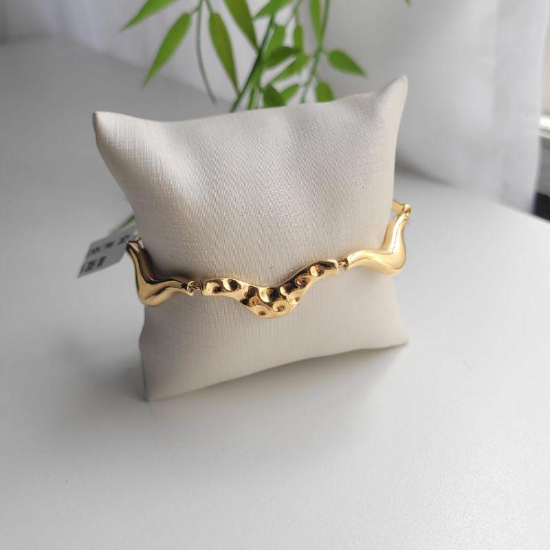 Pulseira organico ondas lisas e tralhadas banhado no ouro 18k TAM20CM