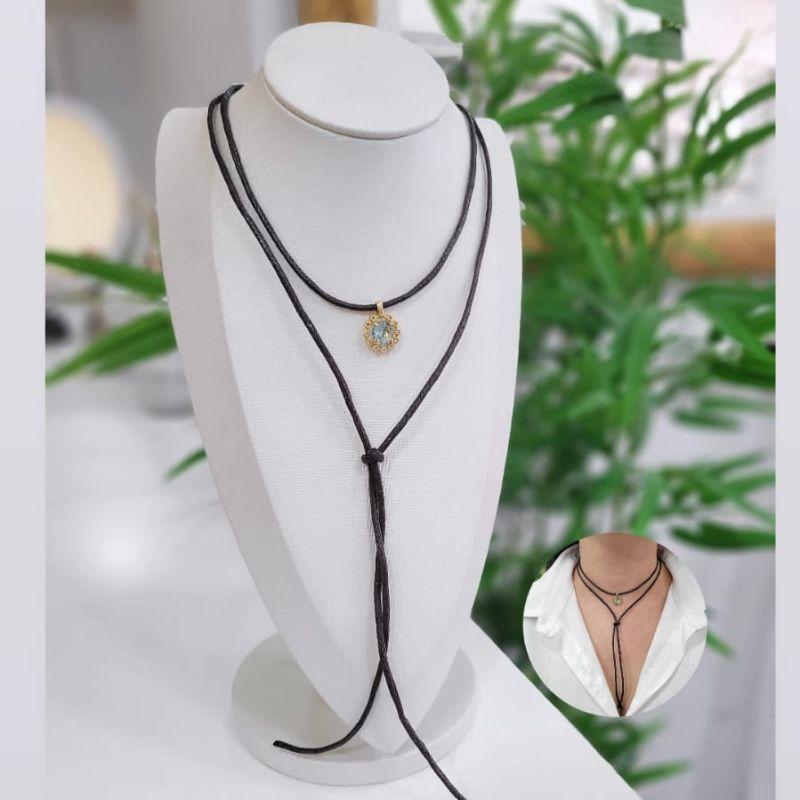 COLAR COUNTRY COM PINGENTE PEDRA HG REDONDA COR TURQUESA COM ZIRCONIAS