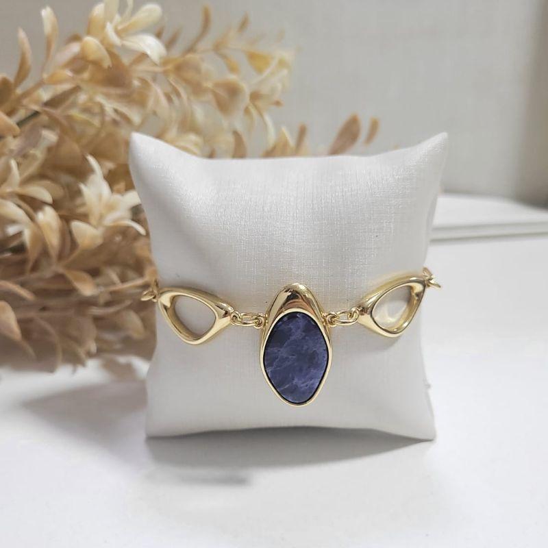 Pulseira de elos grandes com pedra natural banhado no ouro 18k TAM19CM