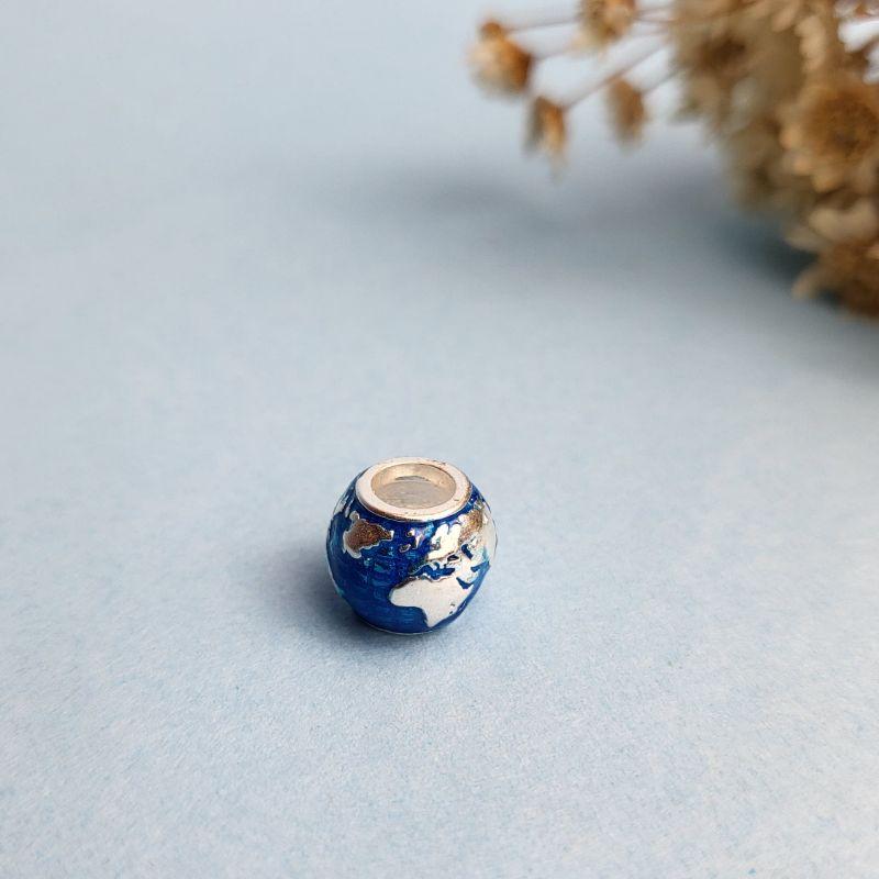 Berloque separador bola mapa mundo azul prata 925