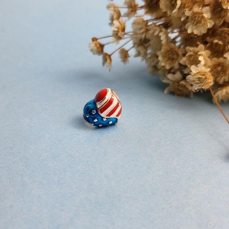 Berloque separador coracao bandeira dos estados unidos  prata 925