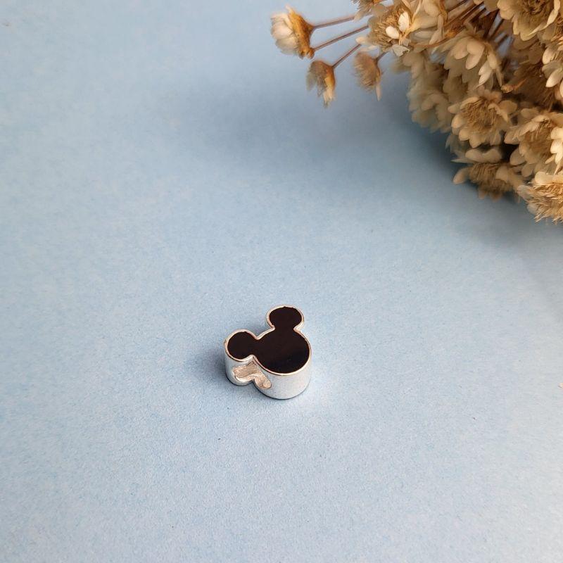 Berloque separador mickey  resina preta dos dois lados prata 925