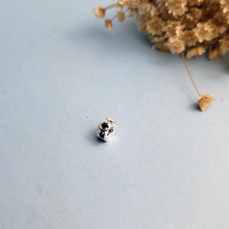 Berloque separador mine coracoes com pedras azuis   prata 925