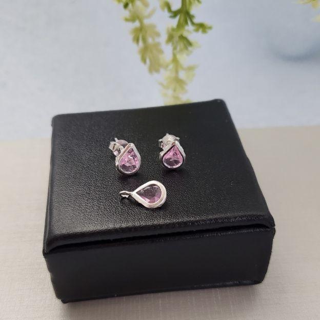 CONJUNTO PEDRA ROSA PRATA