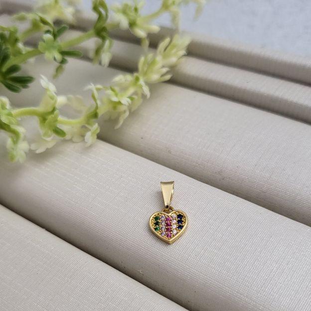 PINGENTE CORAÇÃO ZIRCONIA COLORIDA BANHADO A OURO 18K