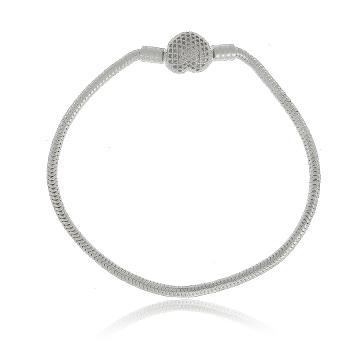 Pulseira pandora fecho coracao cravejado prata 925