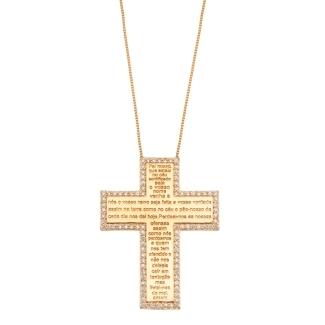 PINGENTE CRUZ GRANDE CRAVEJADA COM PAI NOSSO BANHADA A OURO 18K