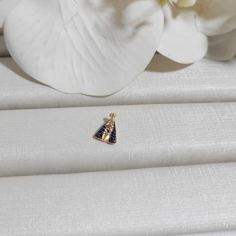 PINGENTE NOSSA SENHORA APARECIDA AZUL SAFIRA BANHADO A OURO 18K