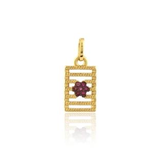 PINGENTE TELINHA COM FLOR CRAVEJADA BANHADO A OURO 18K