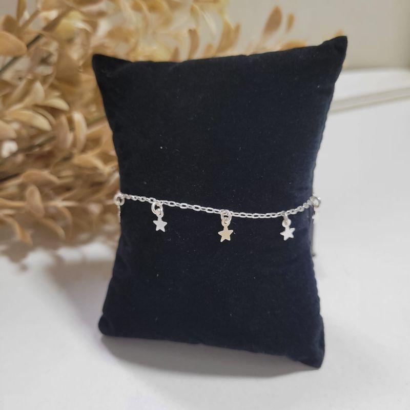 PULSEIRA DE PRATA 925 INFANTIL COM CINCO ESTRELINHAS TAM15CM