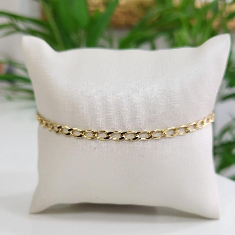Pulseira masculina elo grumet longo banhado a ouro 18k
