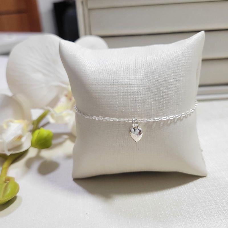 TORNOZELEIRA DE PRATA 925 ELO CARTIER COM PINGENTE CORAÇÃO CHEIO MÉDIO TAM25CM