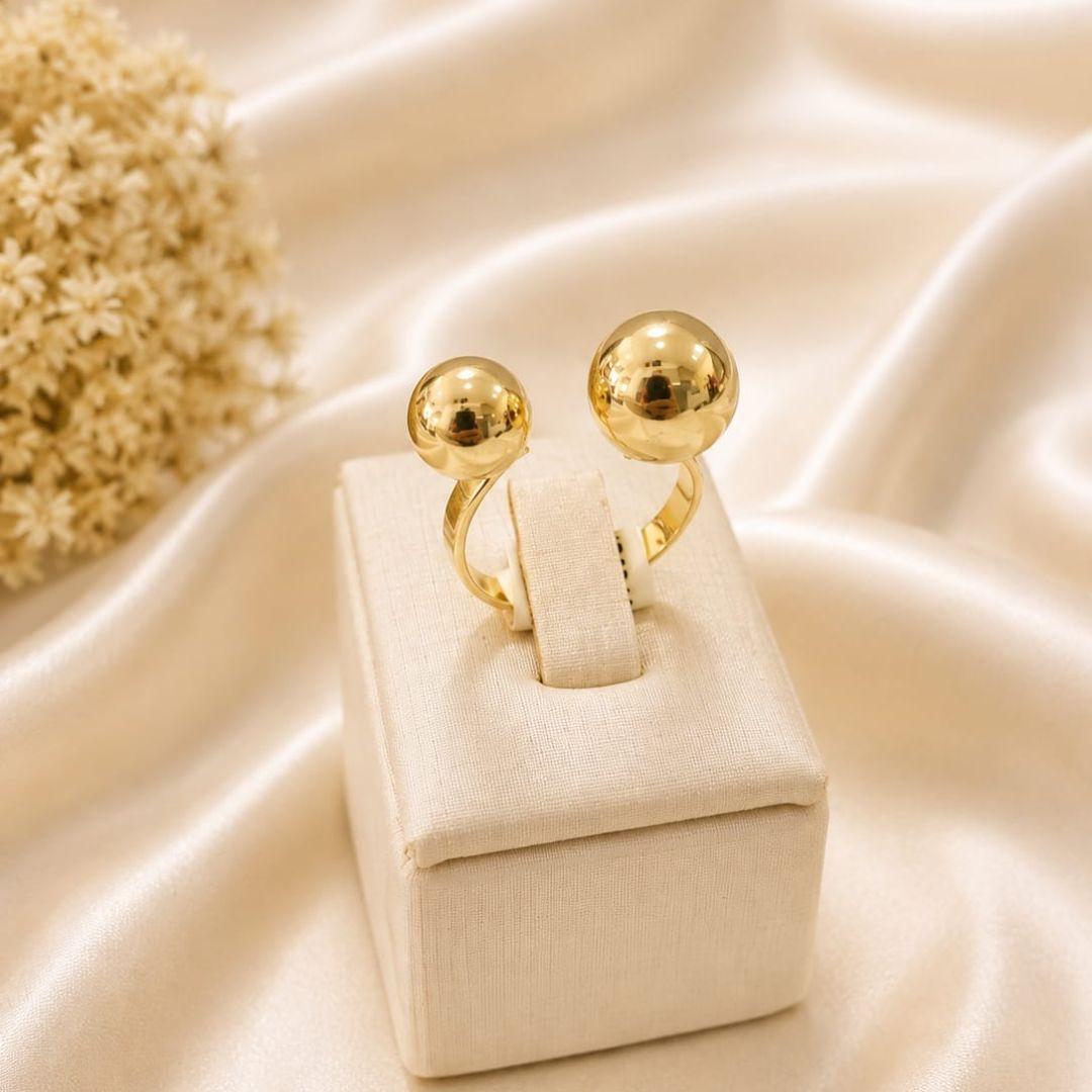 Anel duas bolas de 12 e 10mm regulavel banhado a ouro 18k