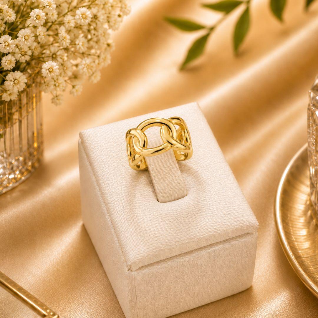 ANEL ELOS GRANDES ENTRELAÇADOS BANHADO A OURO 18K
