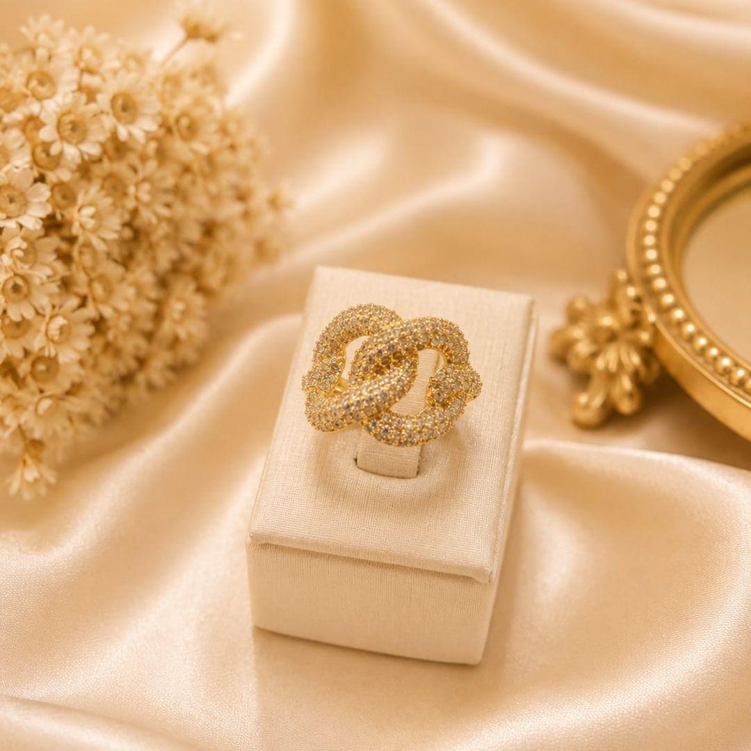 Anel luxo elos cravejados micro zirconia estilo corrente banhado a ouro 18k
