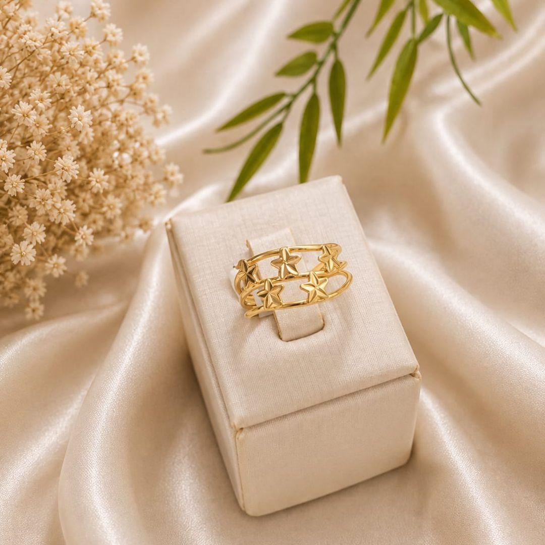 ANEL OURINHO COM CINCO ESTRELAS BANHADO A OURO 18K