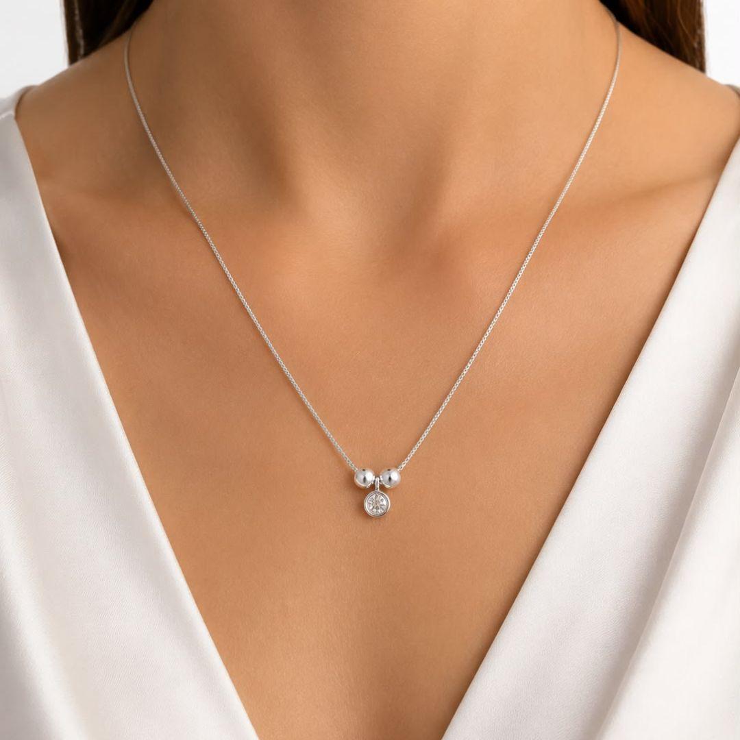 CHOCKER DE PRATA 925 VENEZIANA COM DUAS BOLAS E PINGENTE PONTO DE LUZ TAM32CM