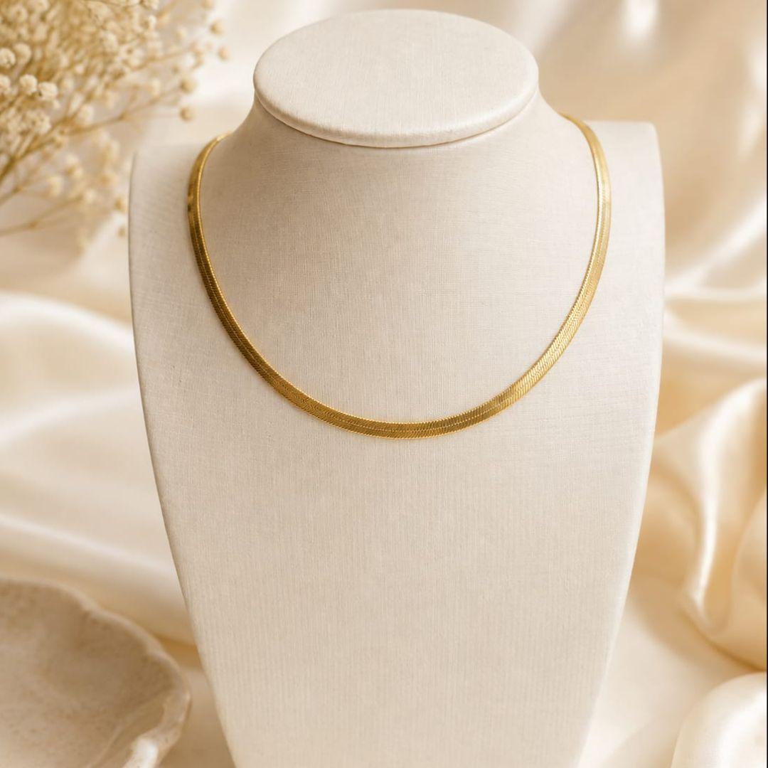 Chocker malha fita lisa 4mm banhado a ouro 18K TAM35CM