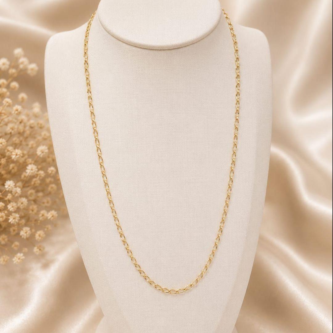 CORRENTE ELO LOSANGO  TRABALHADA BANHADA A OURO 18K TAM45CM