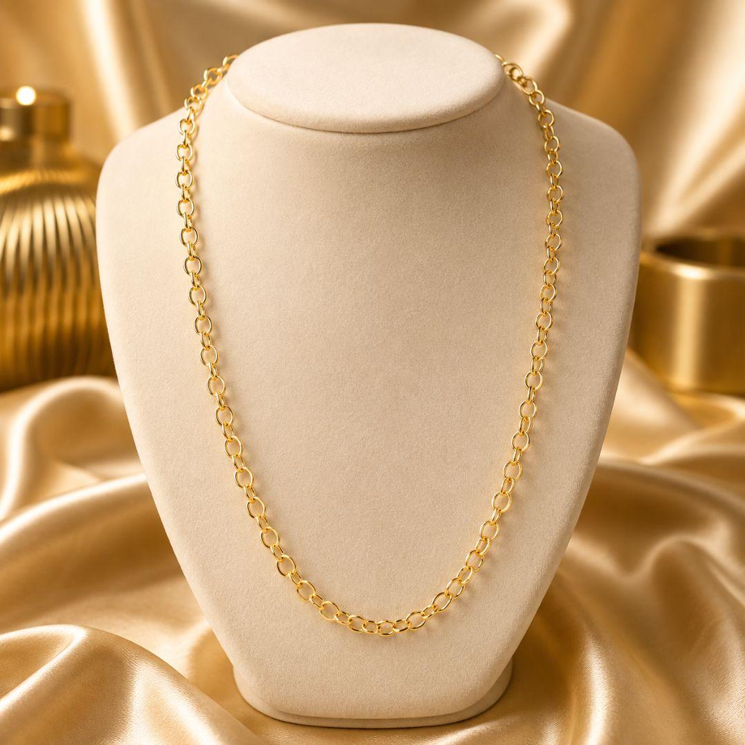 Corrente elo portugues 5mm banhado a ouro 18k