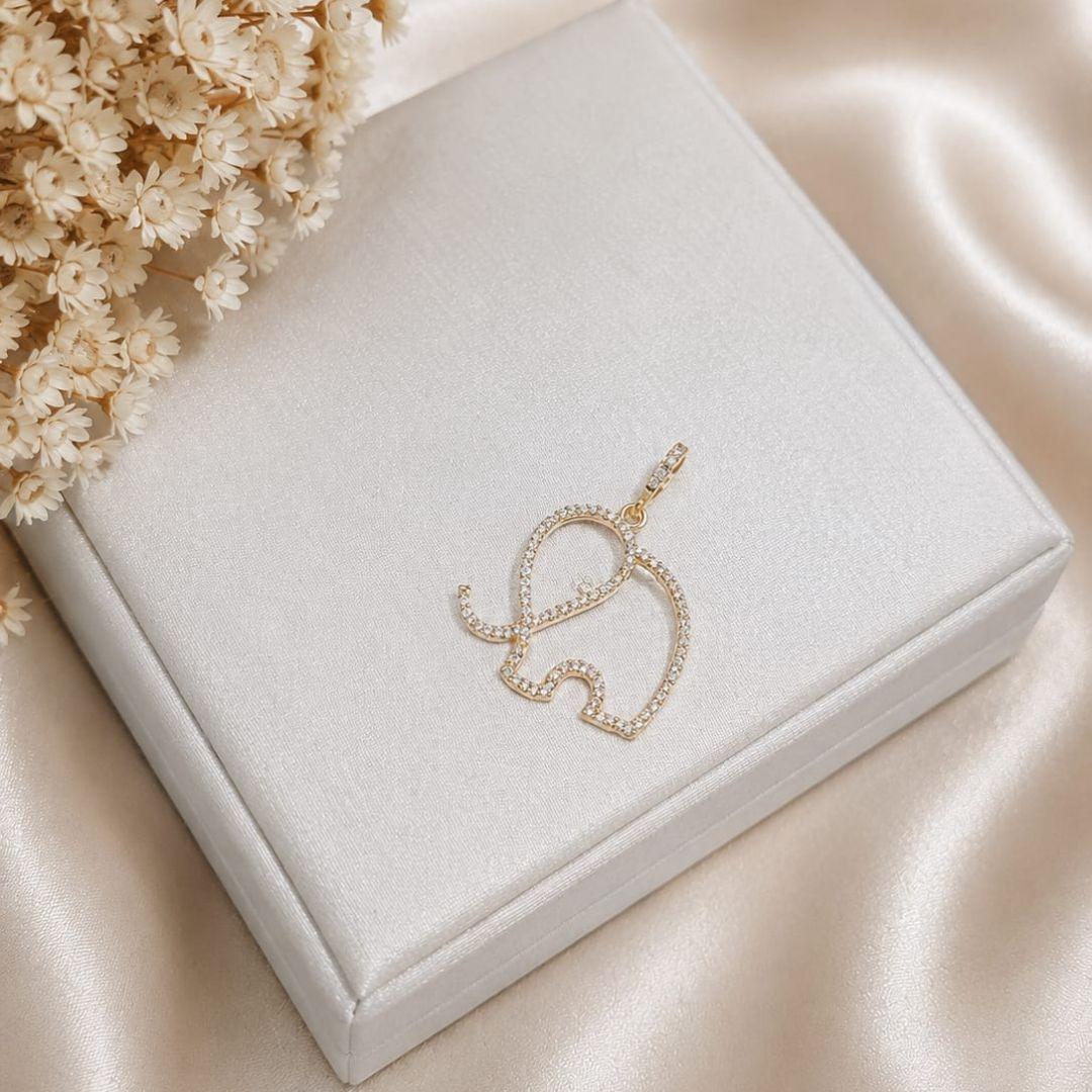PINGENTE ELEFANTE GRANDE TODO CRAVEJADO BANHADO A OURO 18K