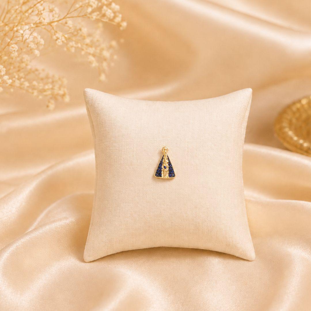 PINGENTE NOSSA SENHORA APARECIDA AZUL SAFIRA BANHADO A OURO 18K