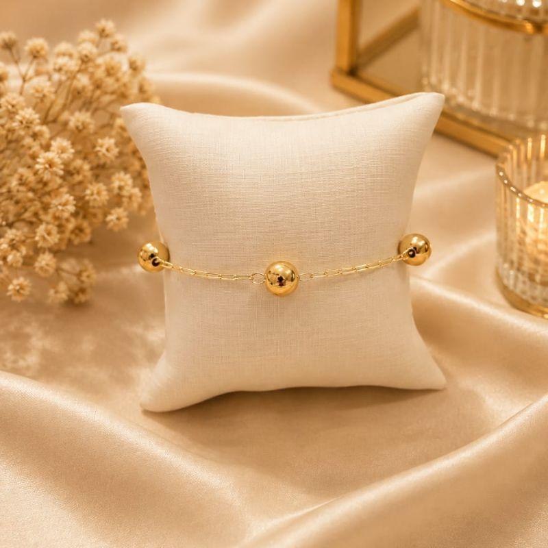 Pulseira cartie com quatro bolas lisas 8mm banhado a ouro 18k