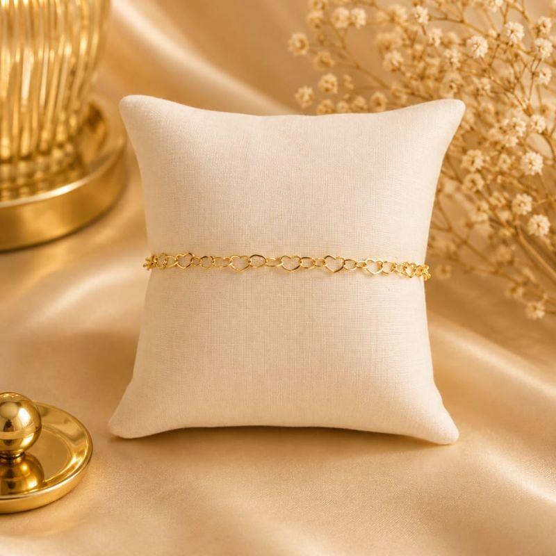 Pulseira coraçoes pequenos vazados 5mm banhado a ouro 18k