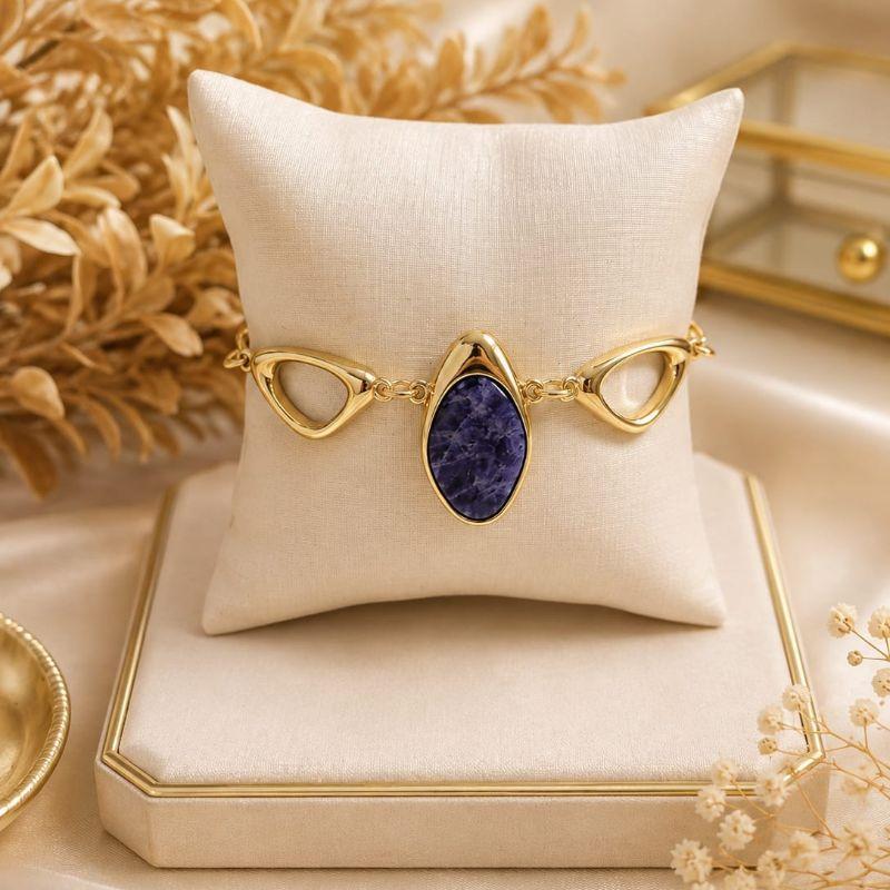 Pulseira de elos grandes com pedra natural banhado no ouro 18k TAM19CM