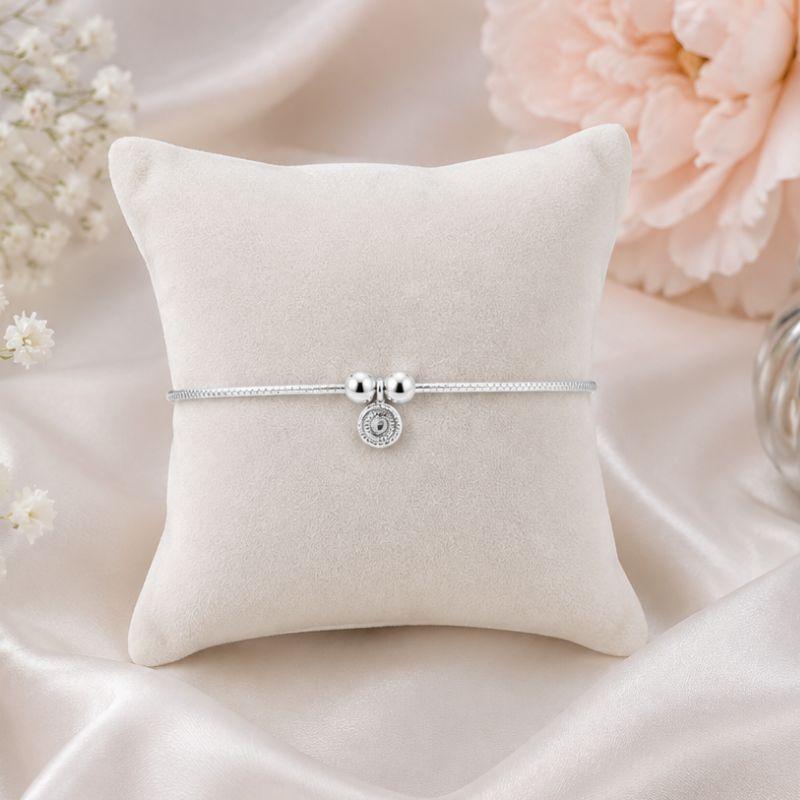 PULSEIRA DE PRATA 925 VENEZIANA COM DUAS BOLINHAS E PINGENTE PONTO DE LUZ TAM18CM