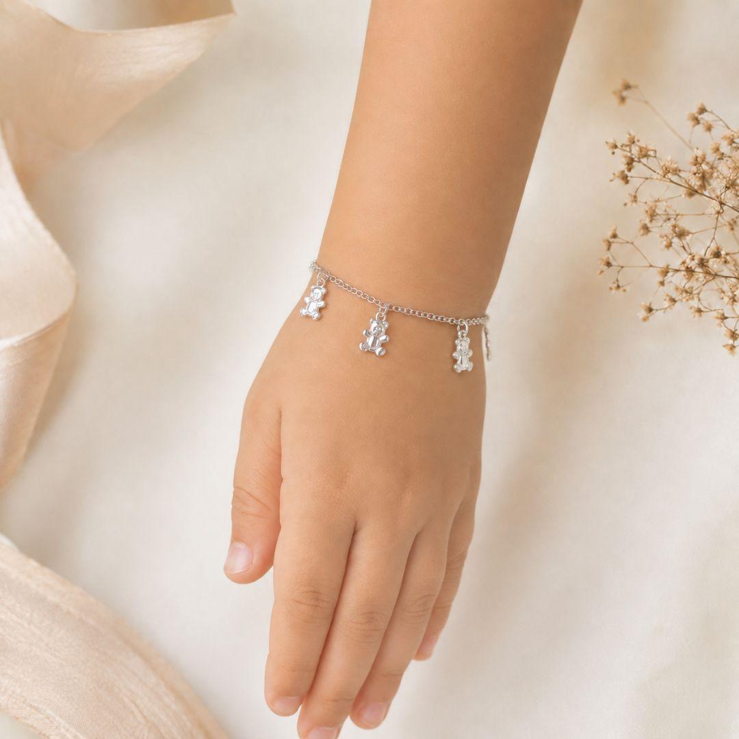 Pulseira infantil com pingentes de ursinhos prata 925 14CM
